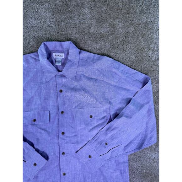 Paul Frederick Mens Blue Linen Button Up Shirt Size Medium Old Money Dress E143 - Picture 2 of 8